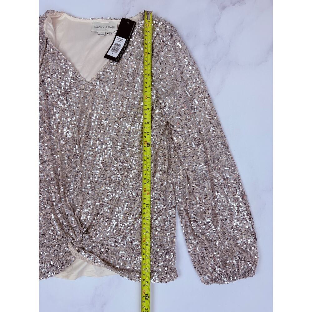 Sachin & Babi Peyton Silver Sequin Twist Front NWT $395 Retail Balloon Sleeve 6 - Picture 12 of 12